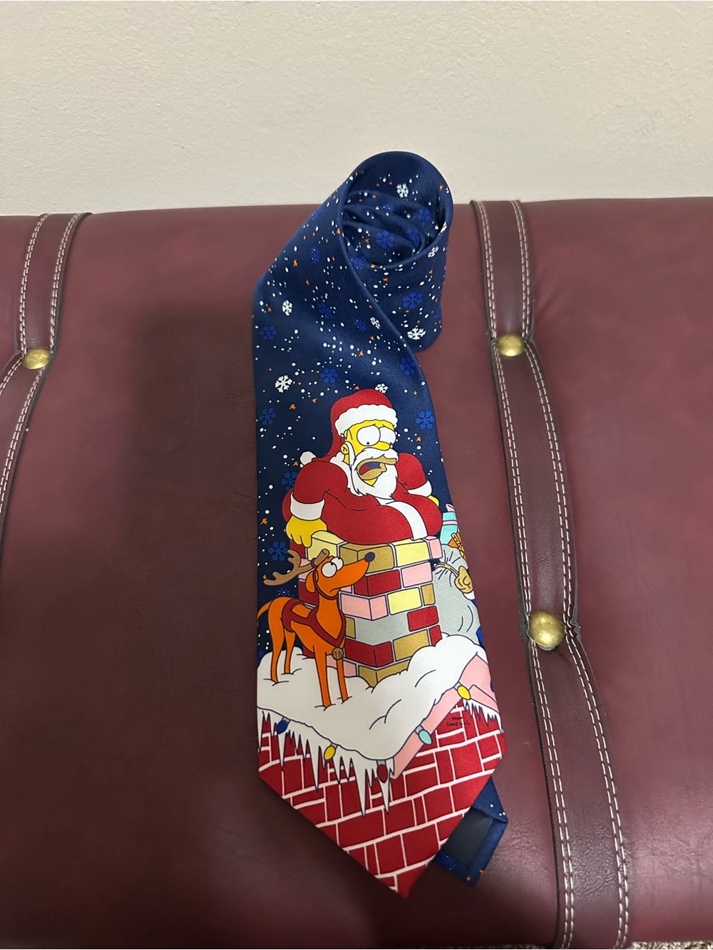 Holiday Cartoon Santa Tie in Navy and Red